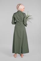 Tesettür giyim HAKİ KOMPLE DÜĞMELİ CEPLİ ELBİSE 474 