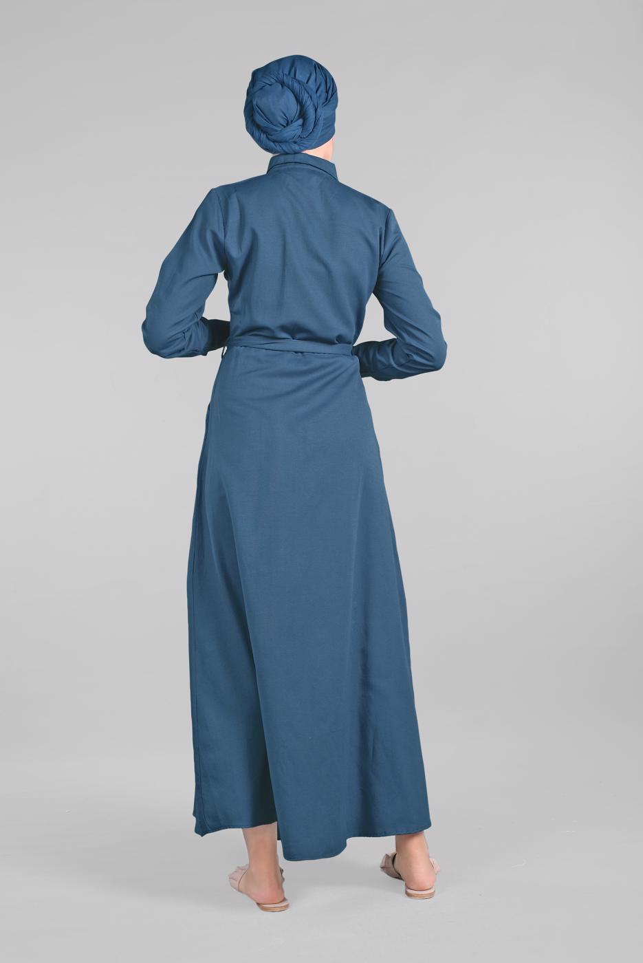 Tesettür giyim LACİVERT KOMPLE DÜĞMELİ CEPLİ ELBİSE 474 
