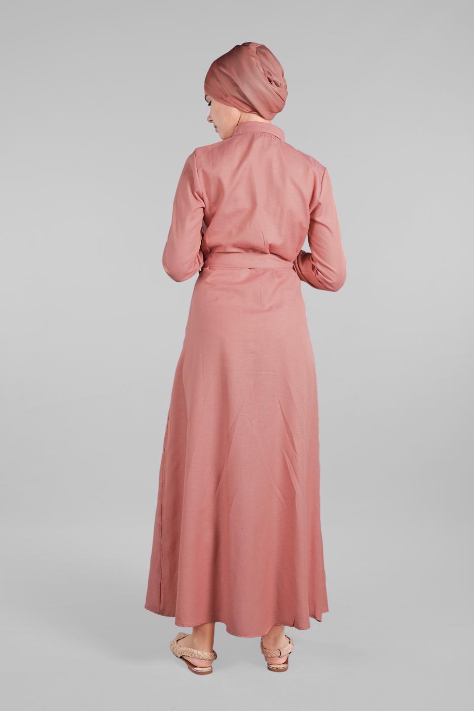 Tesettür giyim PUDRA KOMPLE DÜĞMELİ CEPLİ ELBİSE 474 