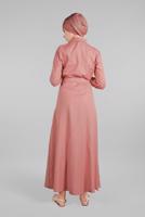Tesettür giyim PUDRA KOMPLE DÜĞMELİ CEPLİ ELBİSE 474 