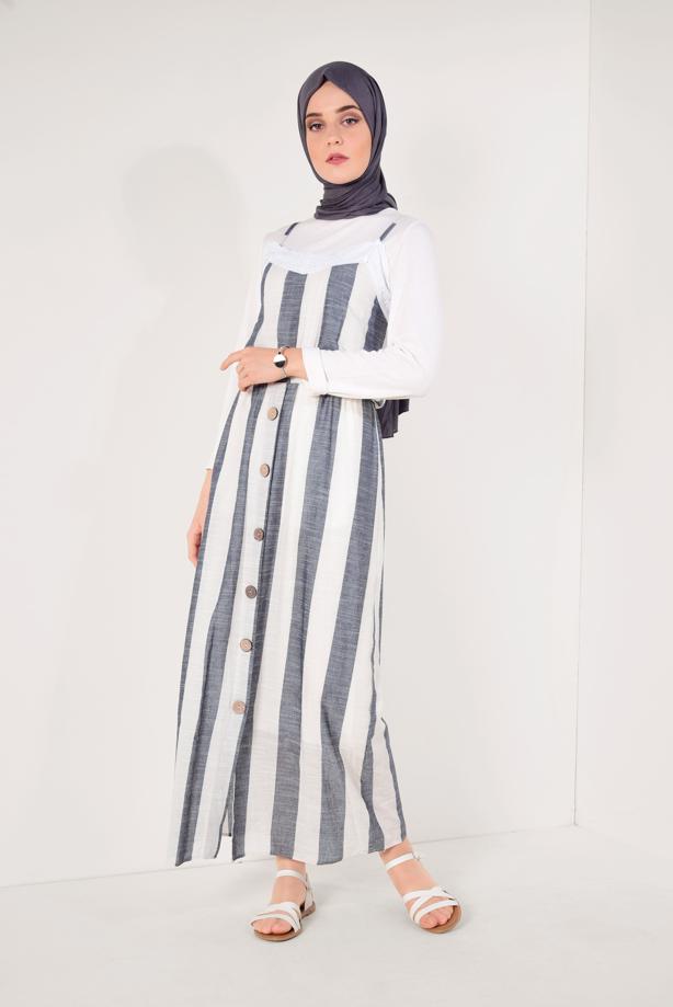 Vêtements hijab  Button Detail Cotton Dress T 0514  - TRENDTESETTÜR