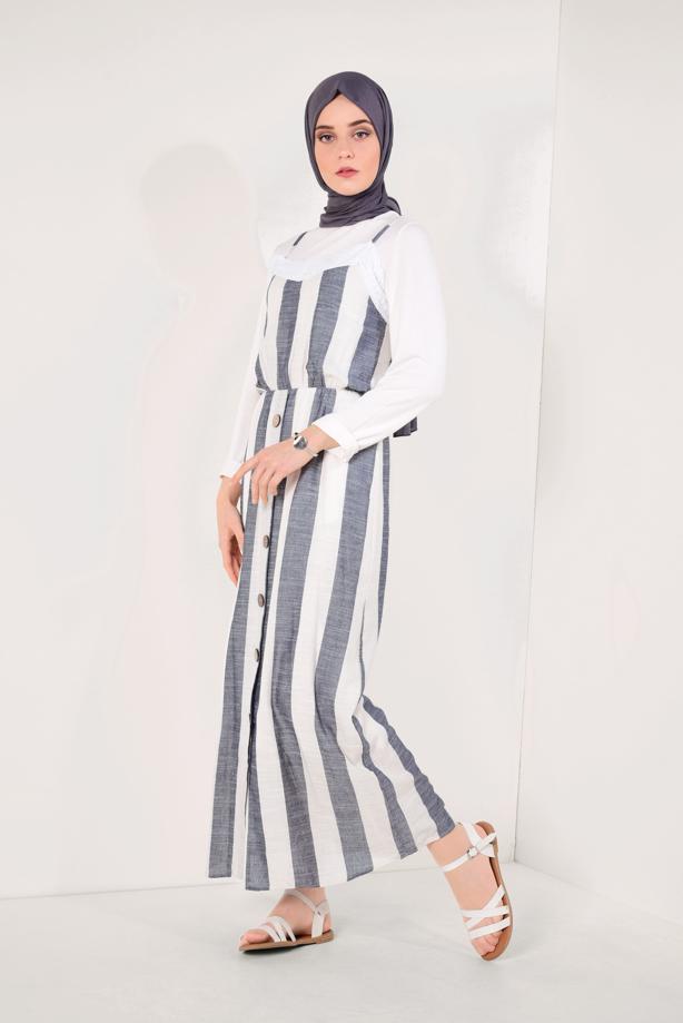 Vêtements hijab  Button Detail Cotton Dress T 0514  - TRENDTESETTÜR