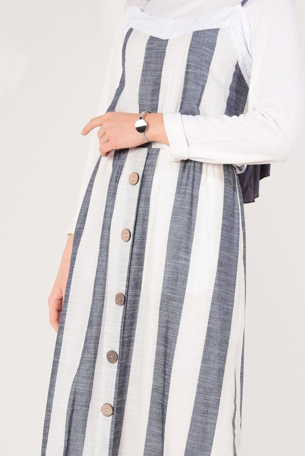 Vêtements hijab  Button Detail Cotton Dress T 0514  - TRENDTESETTÜR