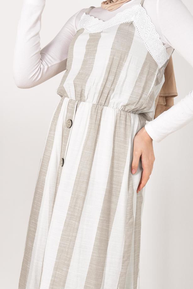 Vêtements hijab  Button Detail Cotton Dress T 0514  - TRENDTESETTÜR