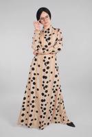 Hijab clothing BEIGE Chain and Gıngham Patterned Dress T 0824 