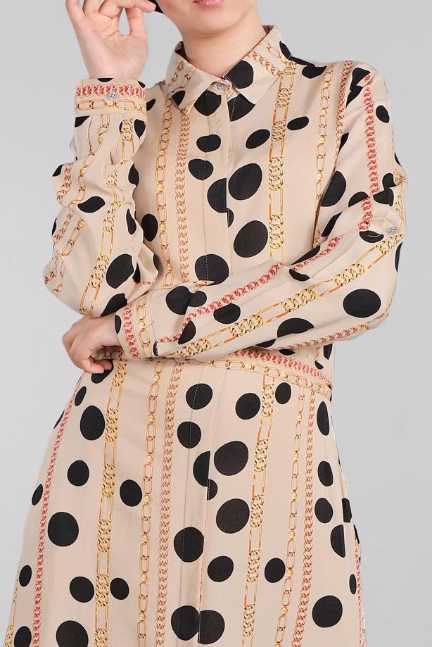 Vêtements hijab  Chain and Gıngham Patterned Dress T 0824  - TRENDTESETTÜR