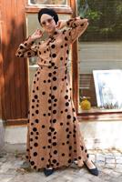 Hijab clothing PINK Chain and Gıngham Patterned Dress T 0824 