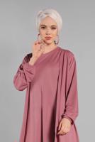 Tesettür giyim PEMBE KOLLARI LASTİKLİ 2&prime;Lİ ELBİSELİ TAKIM 1035 