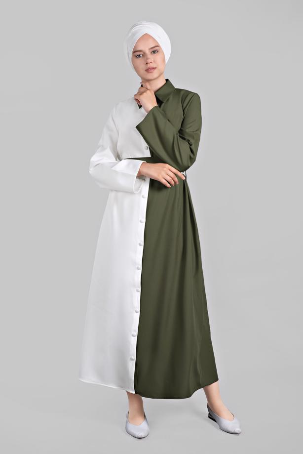 Vêtements hijab  Two Color Button Front Dress T 1166  - TRENDTESETTÜR