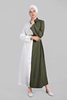Hijab clothing KHAKI Two Color Button Front Dress T 1166 