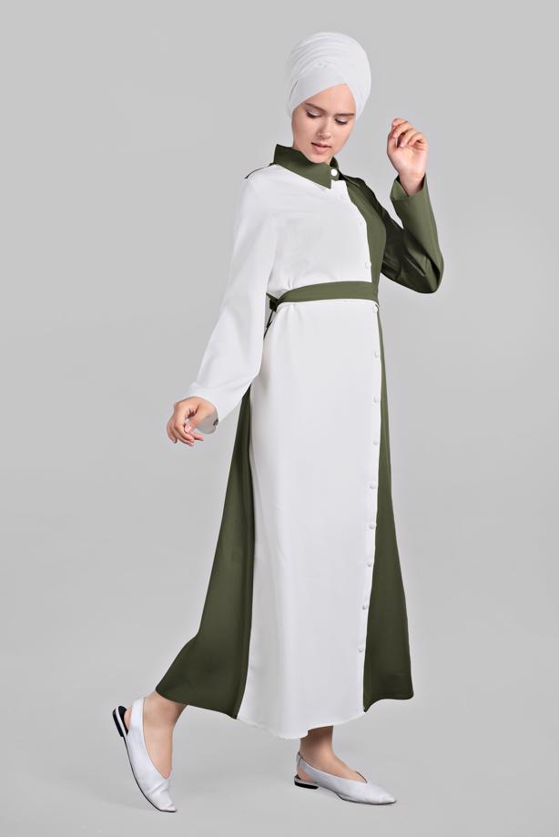 Vêtements hijab  Two Color Button Front Dress T 1166  - TRENDTESETTÜR