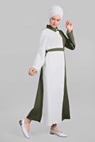 Hijab clothing KHAKI Two Color Button Front Dress T 1166 