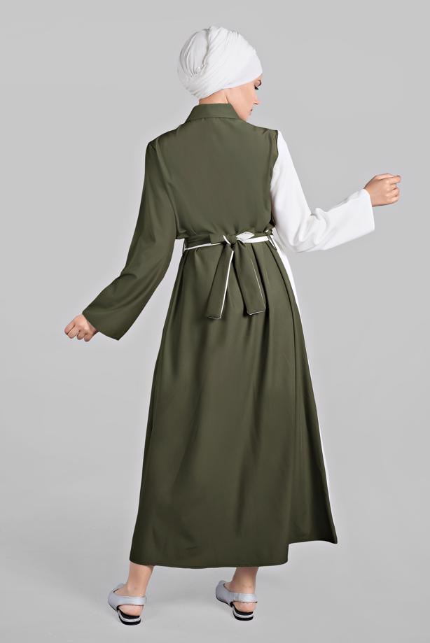 Vêtements hijab  Two Color Button Front Dress T 1166  - TRENDTESETTÜR