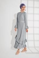 Hijab clothing GREY Flywheel Detail Dress T 2216 