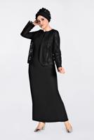 Tesettür giyim SİYAH  DANTEL VE BONCUK İŞLEMELİ ELBİSE 2818 