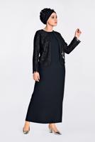 Hijab clothing NAVY BLUE Lace Bead Embroidered Dress T 2818  