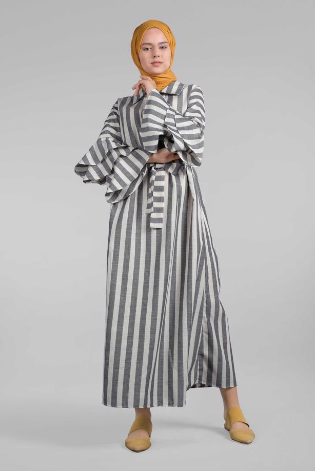 Vêtements hijab  Flywheel Sleeve Striped Dress T 3266  - TRENDTESETTÜR