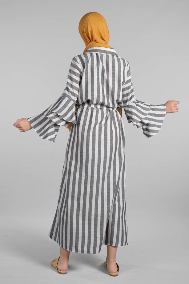 Vêtements hijab  Flywheel Sleeve Striped Dress T 3266  - TRENDTESETTÜR