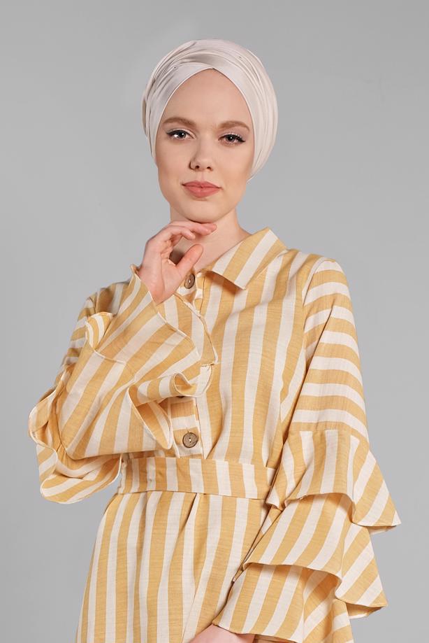Vêtements hijab  Flywheel Sleeve Striped Dress T 3266  - TRENDTESETTÜR