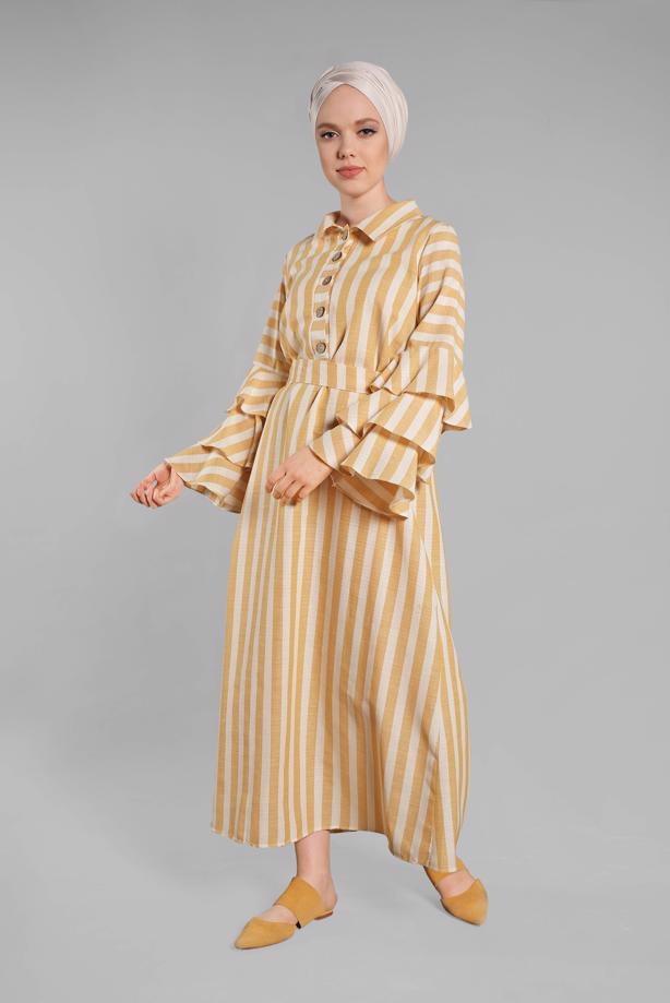 Vêtements hijab  Flywheel Sleeve Striped Dress T 3266  - TRENDTESETTÜR