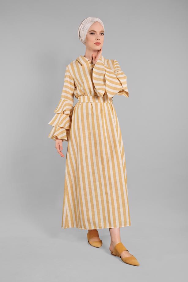 Vêtements hijab  Flywheel Sleeve Striped Dress T 3266  - TRENDTESETTÜR