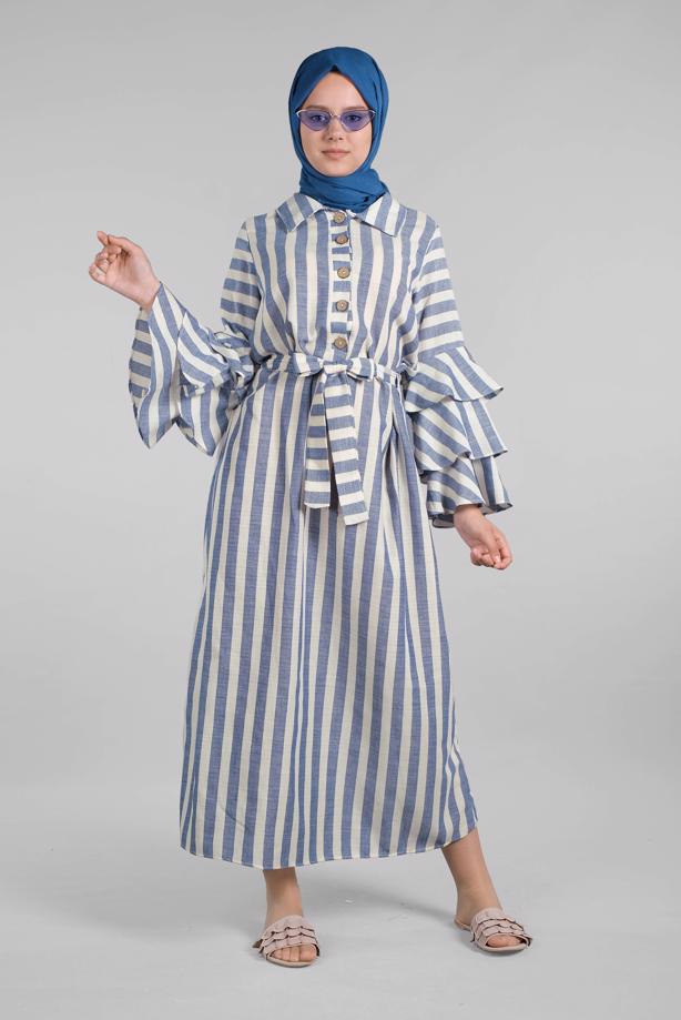 Vêtements hijab  Flywheel Sleeve Striped Dress T 3266  - TRENDTESETTÜR