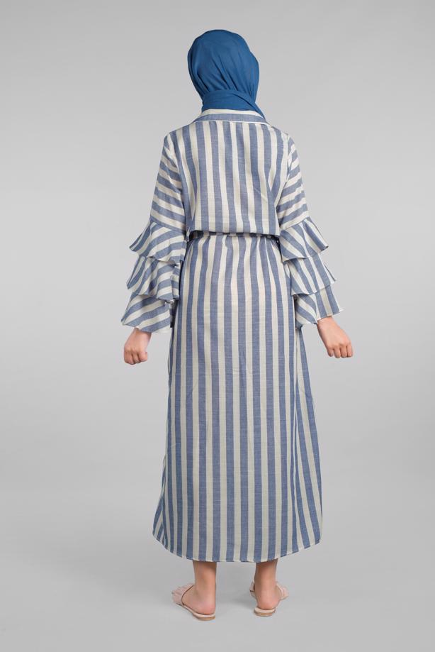 Vêtements hijab  Flywheel Sleeve Striped Dress T 3266  - TRENDTESETTÜR