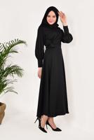 Hijab clothing BLACK Voluminous Sleeve Dress T 3792 