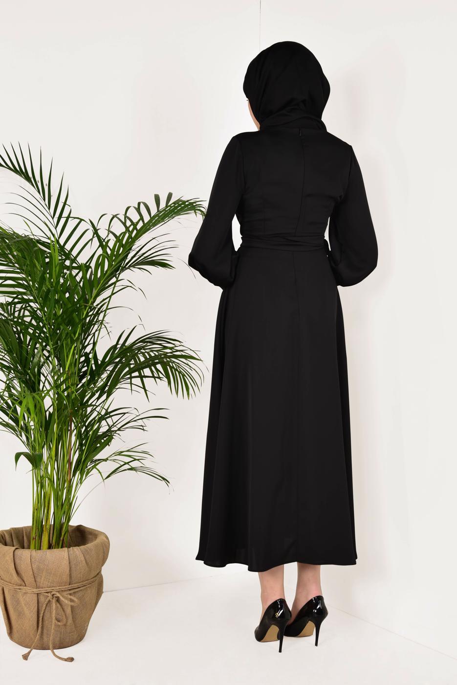 Hijab clothing BLACK Voluminous Sleeve Dress T 3792 