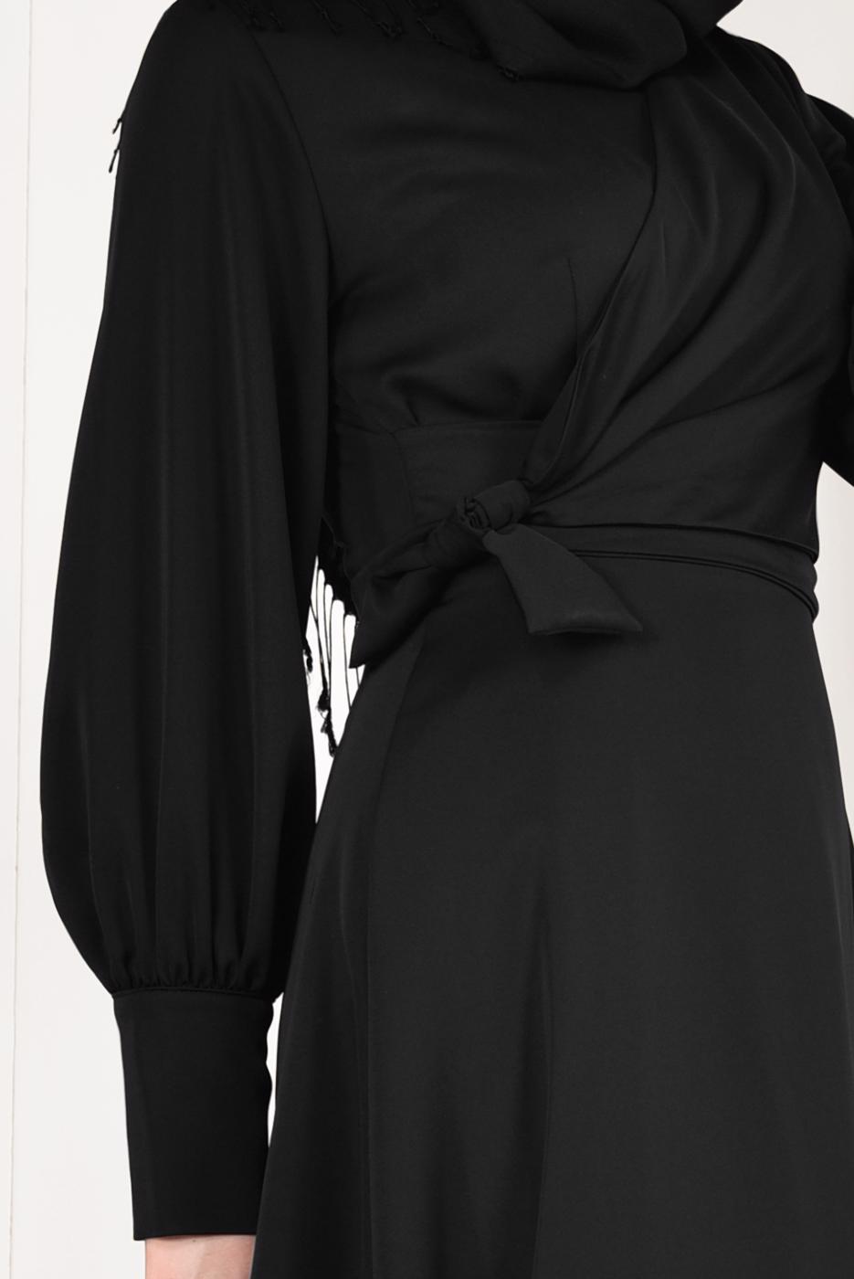 Hijab clothing BLACK Voluminous Sleeve Dress T 3792 