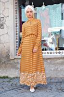 Hijab clothing ORANGE Floral Detail Striped Dress T 3924 