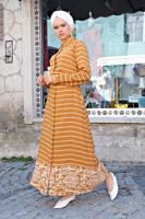 Hijab clothing ORANGE Floral Detail Striped Dress T 3924 