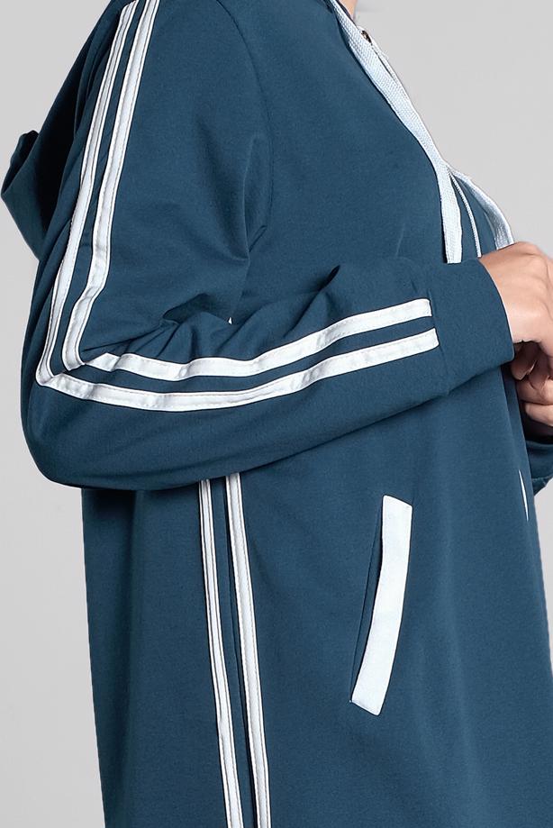 Tesettür giyim MAVİ ŞERİT DETAYLI FERMUARLI EŞOFMAN FERACE 4202 - TRENDTESETTÜR