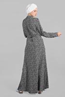 Hijab clothing BLACK Hidden Button Leopard Print Dress T 4224