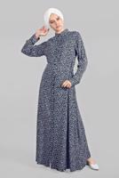 Hijab clothing NAVY BLUE Hidden Button Leopard Print Dress T 4224