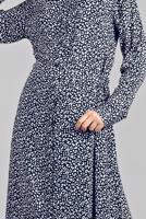 Hijab clothing NAVY BLUE Hidden Button Leopard Print Dress T 4224