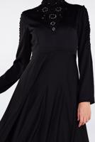 Tesettür giyim SİYAH BONCUK İŞLEME DETAYLI ABİYE ELBİSE 4229