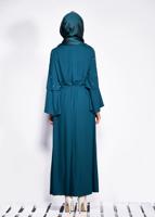 Tesettür giyim MAVİ İNCİ DETAYLI BELİ KUŞAKLI ELBİSE T 4310