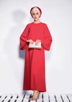 Tesettür giyim KIRMIZI İNCİ DETAYLI BELİ KUŞAKLI ELBİSE T 4310