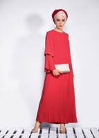 Tesettür giyim KIRMIZI İNCİ DETAYLI BELİ KUŞAKLI ELBİSE T 4310