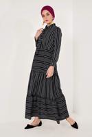 Tesettür giyim SİYAH ÇİZGİLİ BOL KESİM ELBİSE T 5126