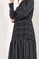 Tesettür giyim SİYAH ÇİZGİLİ BOL KESİM ELBİSE T 5126