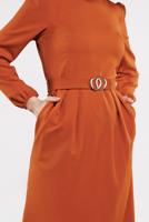 Tesettür giyim TURUNCU BELDEN KEMERLİ CEPLİ ELBİSE 5223