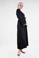 Tesettür giyim SİYAH SİM DETAYLI PAMUKLU ELBİSE 6323