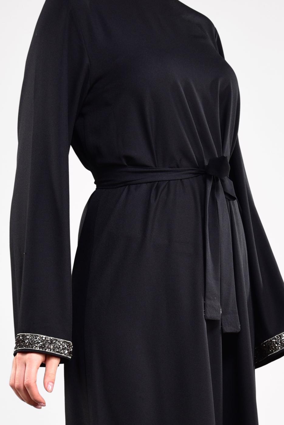 Tesettür giyim SİYAH SİM DETAYLI PAMUKLU ELBİSE 6323
