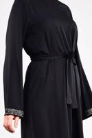 Tesettür giyim SİYAH SİM DETAYLI PAMUKLU ELBİSE 6323