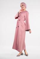 Tesettür giyim PUDRA SİM DETAYLI PAMUKLU ELBİSE 6323