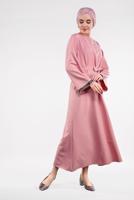 Tesettür giyim PUDRA SİM DETAYLI PAMUKLU ELBİSE 6323