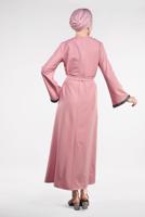Tesettür giyim PUDRA SİM DETAYLI PAMUKLU ELBİSE 6323
