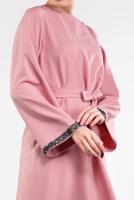 Tesettür giyim PUDRA SİM DETAYLI PAMUKLU ELBİSE 6323